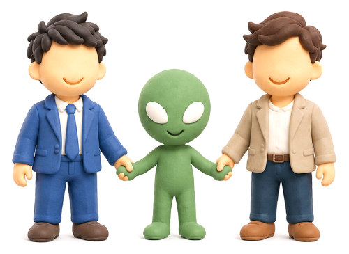 TSUNAGARIを表す人物と宇宙人のキャラクター